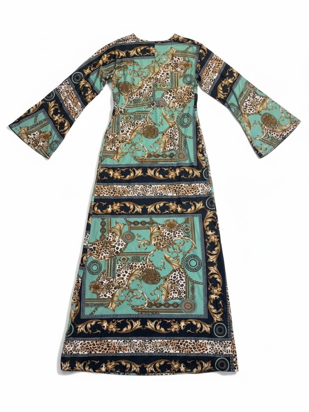 Fashion Nova Baroque Leopard Print Tie-Front Maxi Kaftan Duster Cover-Up - Picture 3 of 9